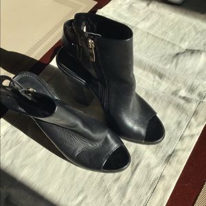 BCBG Black Open Toed Strap Back Ankle Boots